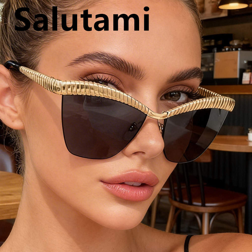 Lunettes de soleil œil de chat demi-cerclées uniques pour femmes, nouvelle marque tendance, en alliage, avec verres dégradés, pour la conduite