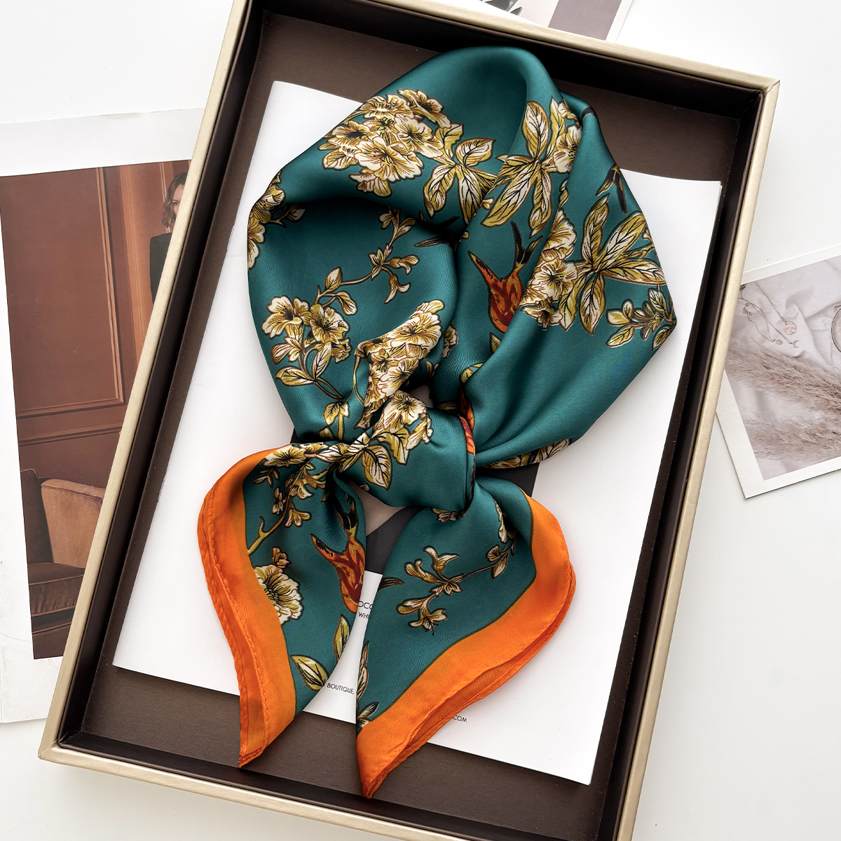 Foulard carré de luxe en soie 70cm pour femmes, Bandanas, bandeau élégant pour dames, imprimé Floral, foulard, ruban de sac Hijab