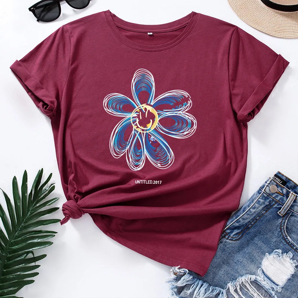 T-shirt manches courtes femme, estival et respirant, en coton, 2024