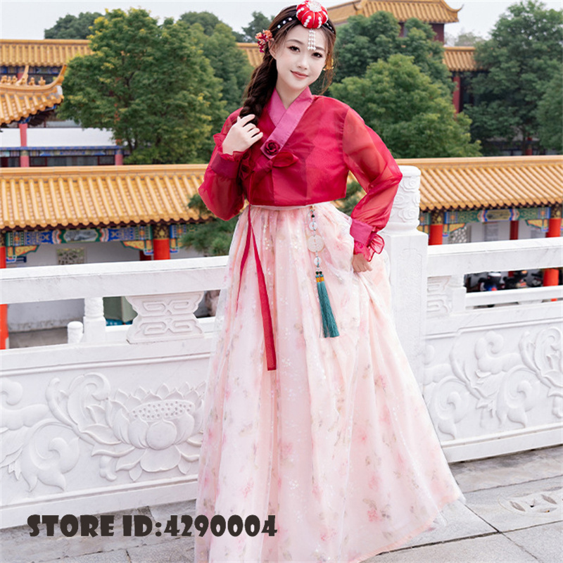 Robe Hanbok Coréenne pour Femme, Costume Traditionnel Ancien pour Spectacle de Danse Folklorique, Tenue de Scène pour Mariage ou Fête, Costume de Danse de la Cour des Minorités