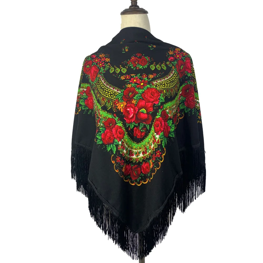 Foulard russe pour femmes, mouchoir carré en coton imprimé Floral, foulard ethnique pour filles, écharpe élégante Babushka, 110x110cm