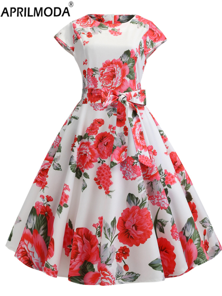 Robes d'été rétro élégantes pour femmes, robes de Cocktail courtes, imprimé écossais, manches courtes, taille haute, robe de soirée trapèze, années 1950