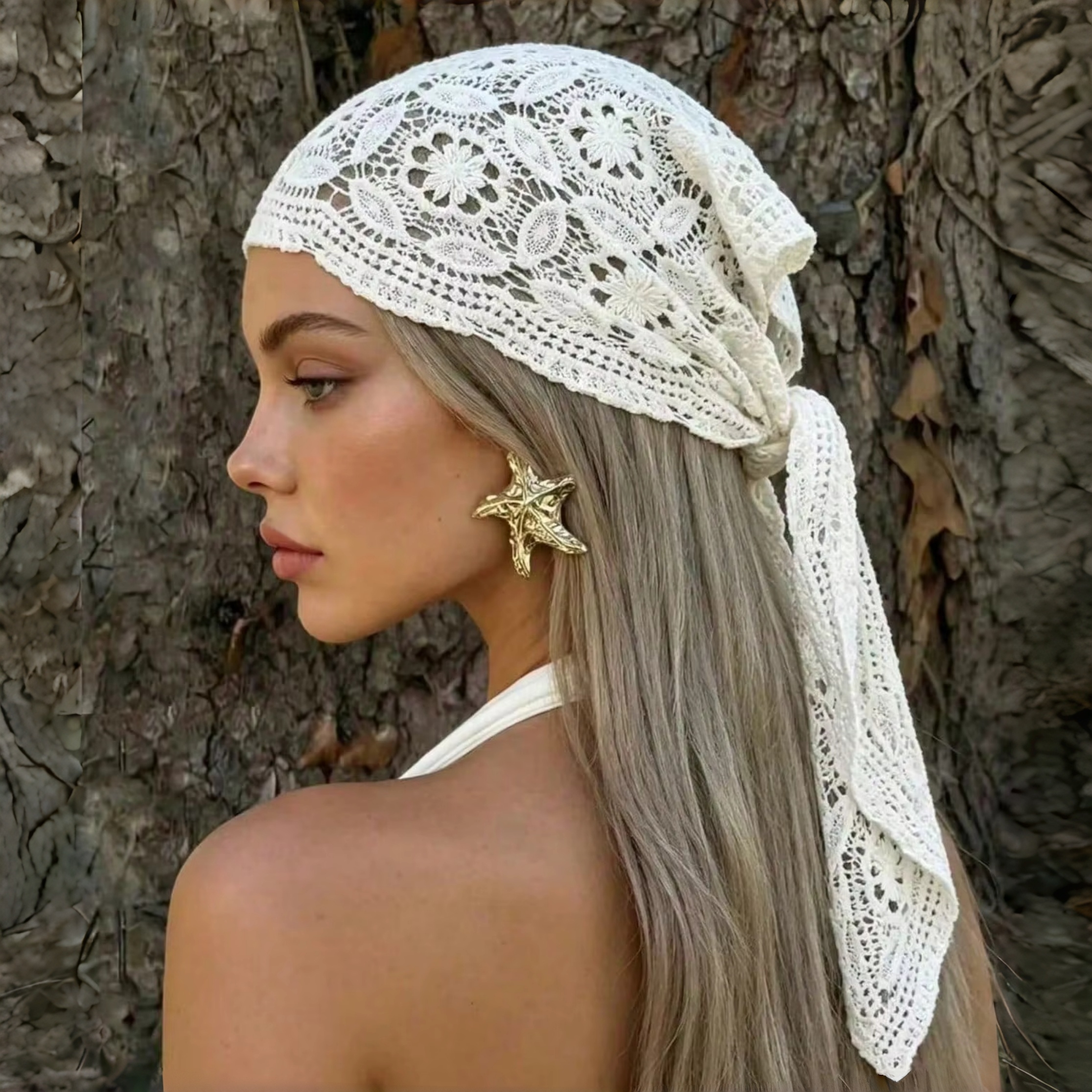 Foulard en dentelle tricotée au crochet, adapté aux vacances à la plage, à un usage quotidien, respirant, protection solaire, 1 pièce