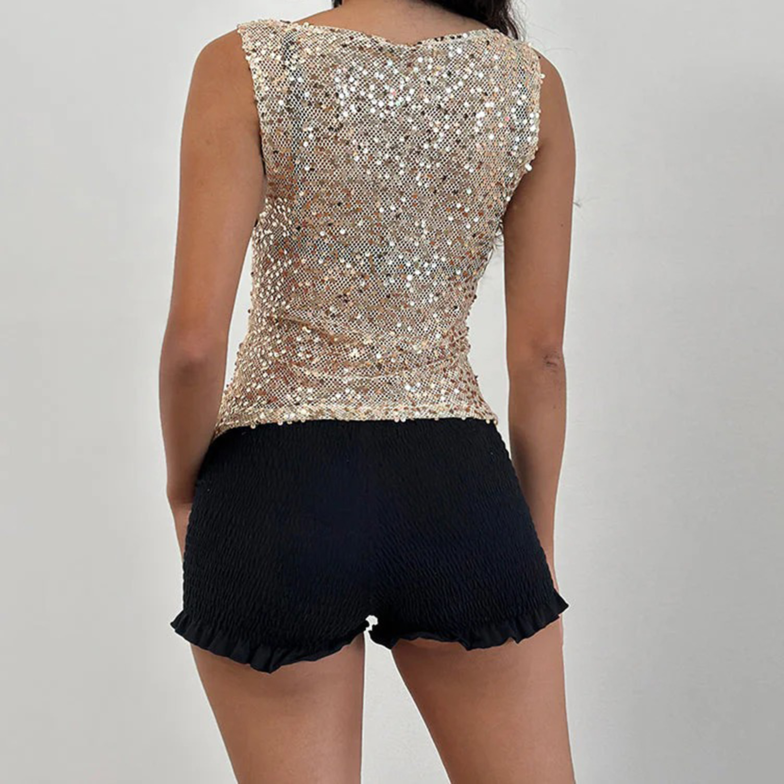 Débardeur à paillettes pour femmes, coupe cintrée, élégant, décontracté, sans manches, gilet fin, Design Semi-Perspective, hauts d'été pour fête et vacances