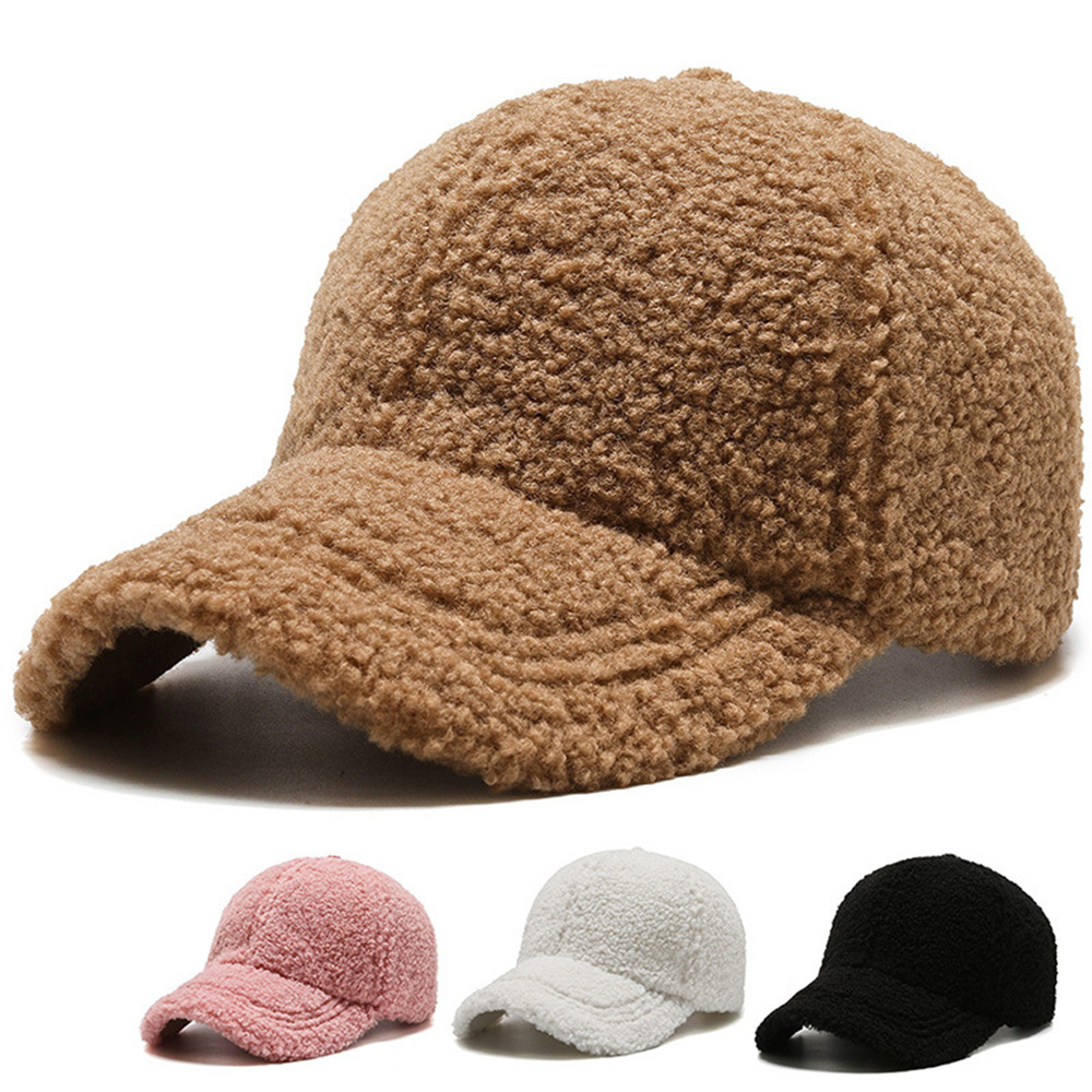 Casquette de Baseball en Laine d'Agneau Artificielle pour Femme, Parasol en Peluche, Vintage, Mode Décontractée, Solide, Garde au Chaud, Casquettes Document, Automne, Hiver