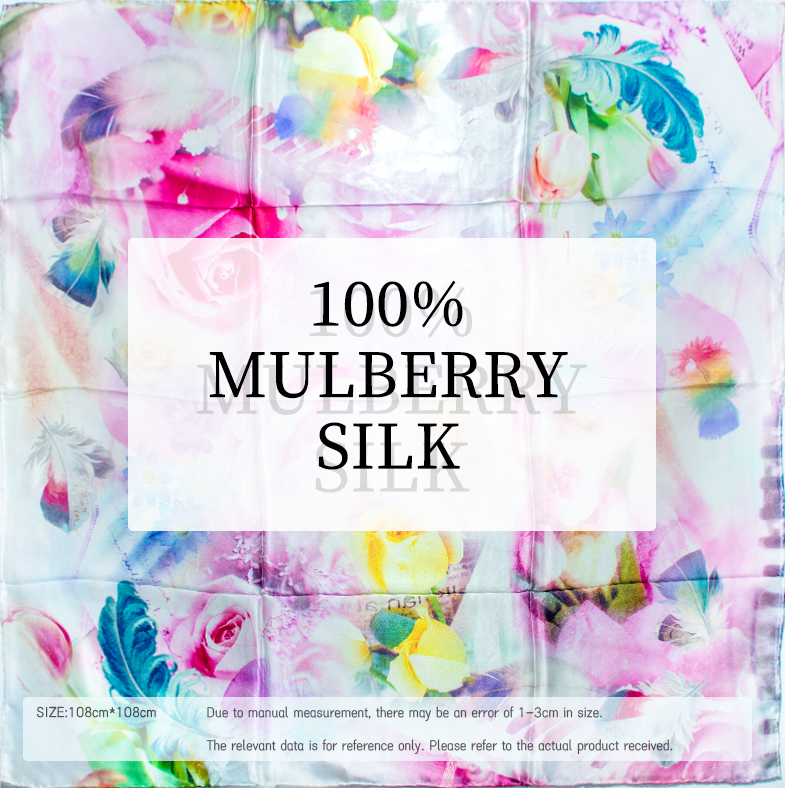 Écharpe en soie de mûrier 100 % pour femme, 108 cm, imprimé floral botanique numérique, satin doux, accessoire pour le bureau, les voyages et le quotidien