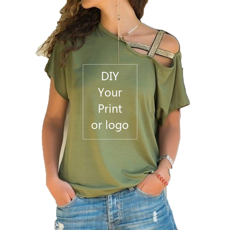 Impression personnalisée T-shirt pour femmes bricolage votre comme Photo ou Logo haut T-shirt Femme irrégulière biais croix pansement taille S-5XL t-shirts
