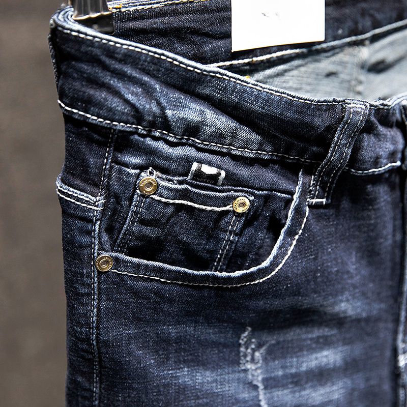 Jeans élastiques tendance pour hommes, déchirés, vintage, slim, en denim, pantalon hip-hop, usés, tendance, vêtements pour hommes