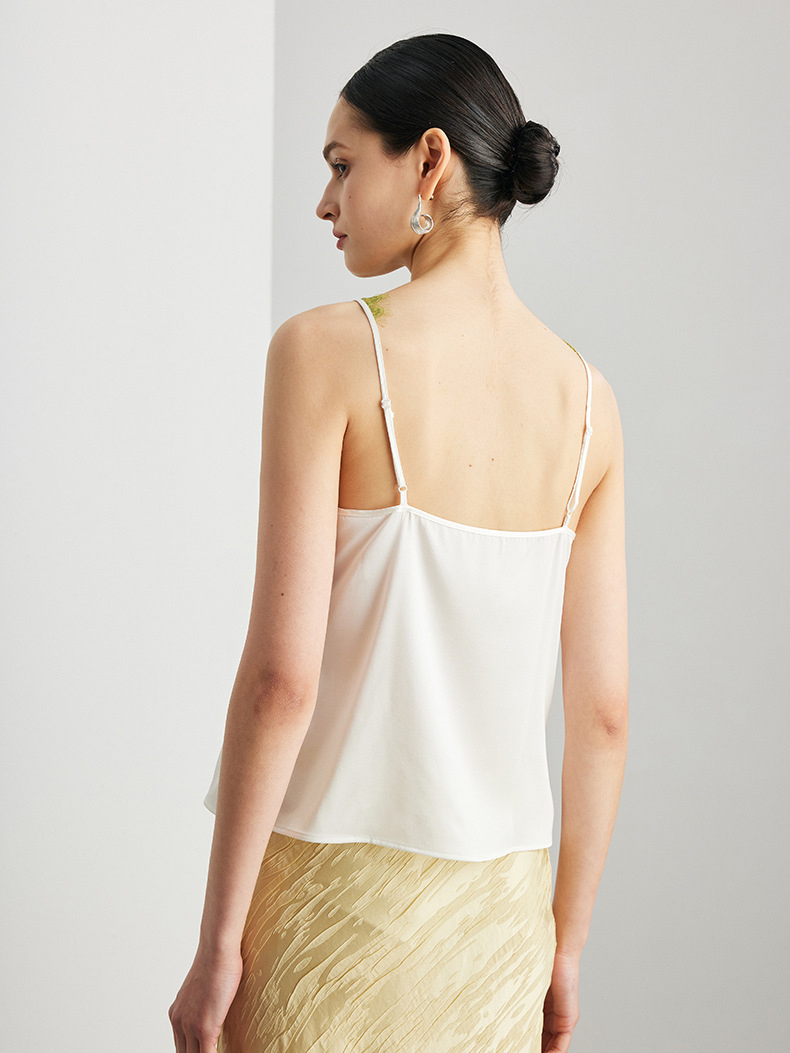 SuyaDream. Camisoles en soie pour femmes, 90% soie véritable, col en V en dentelle, t-shirt chic sans manches, haut confortable printemps-été 2026, blanc, noir