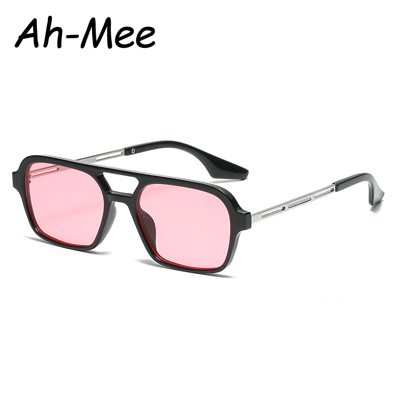 Lunettes de soleil carrées Punk pour femmes et hommes, petite monture jaune, rétro, Double faisceau, en métal, UV400
