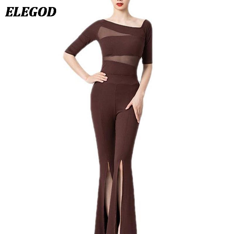 Ensemble de costumes de danse moderne pour femmes, haut élégant et pantalon fendu, vêtements de danse pour adultes, Costume d'entraînement, Yoga, Gym, Sport, pantalon de danse