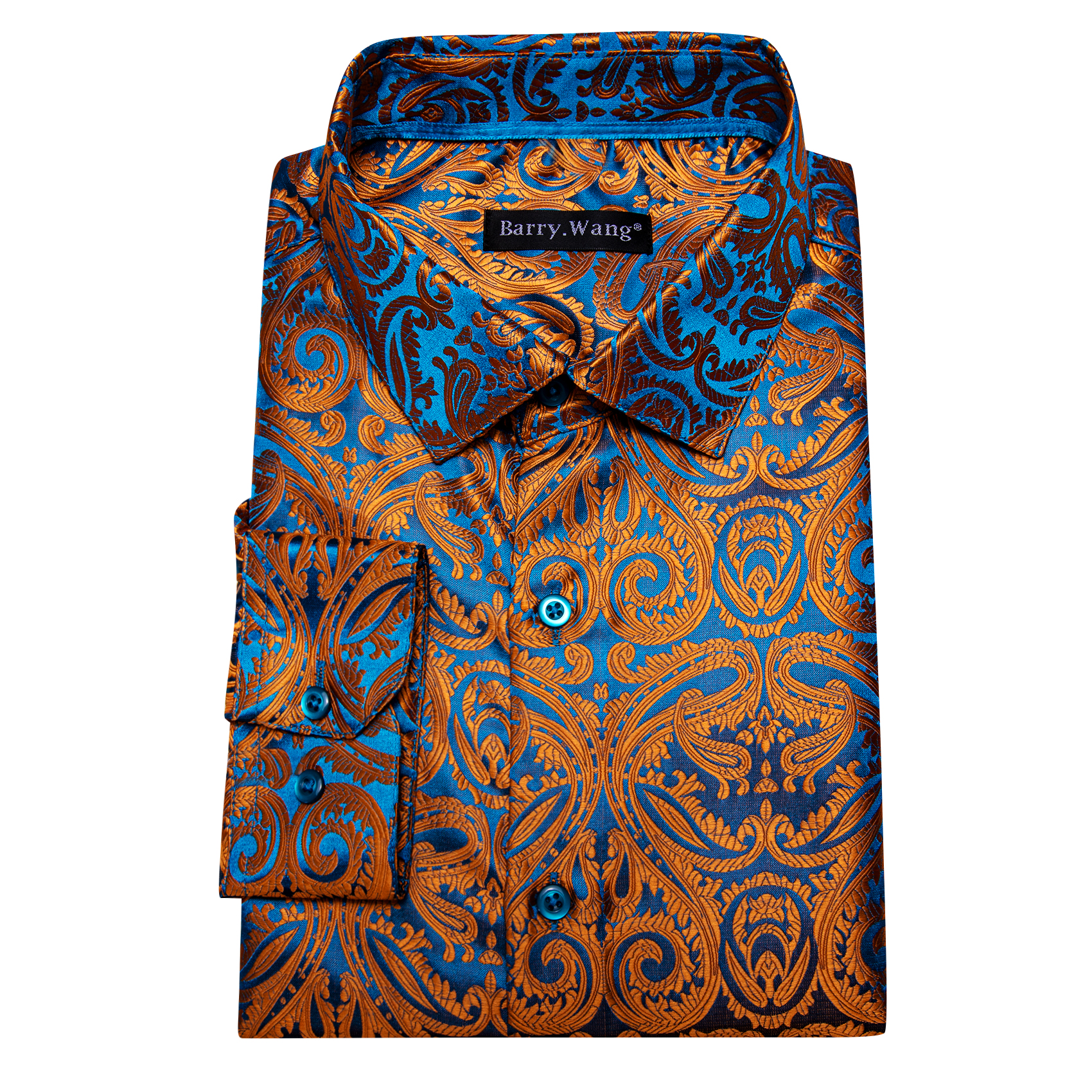Chemises en soie de créateur pour hommes bleu or vert rouge blanc noir Paisley brodé Slim Fit chemisiers masculins décontracté à manches longues