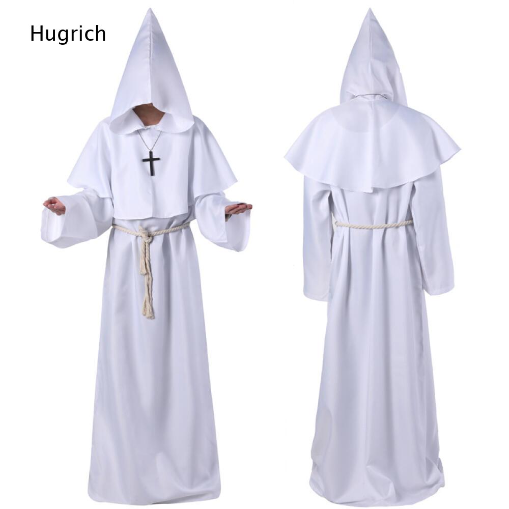 Robe longue de moine à capuche unie, ample, à manches larges, avec ceinture, tenue de prêtre pour Halloween, cosplay et événements à thème