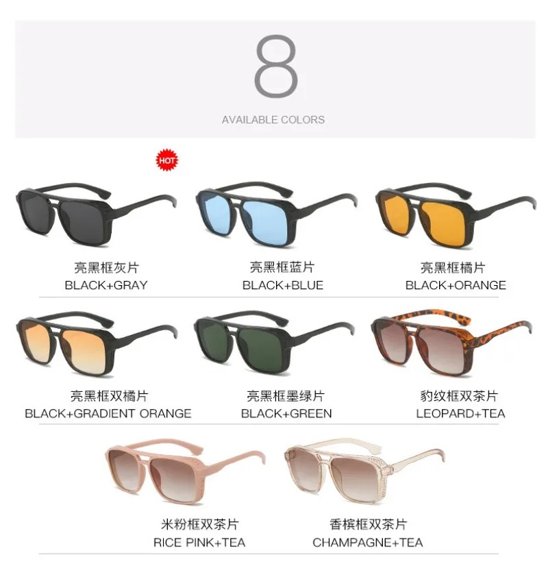 Lunettes de soleil classiques de style steampunk pour hommes et femmes, lunettes de soleil carrées rétro de marque, verres colorés, lunettes vintage, UV400