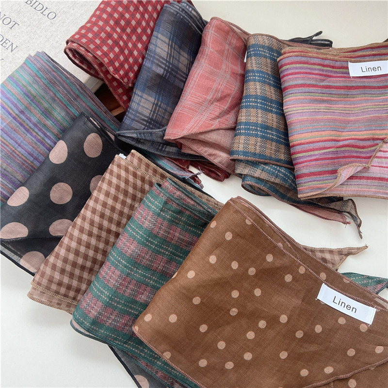Foulards longs et étroits, couleur foncée, écharpe à carreaux rayés, enveloppes de cou Vintage pour femmes, Bandanas, Turban, bandeau