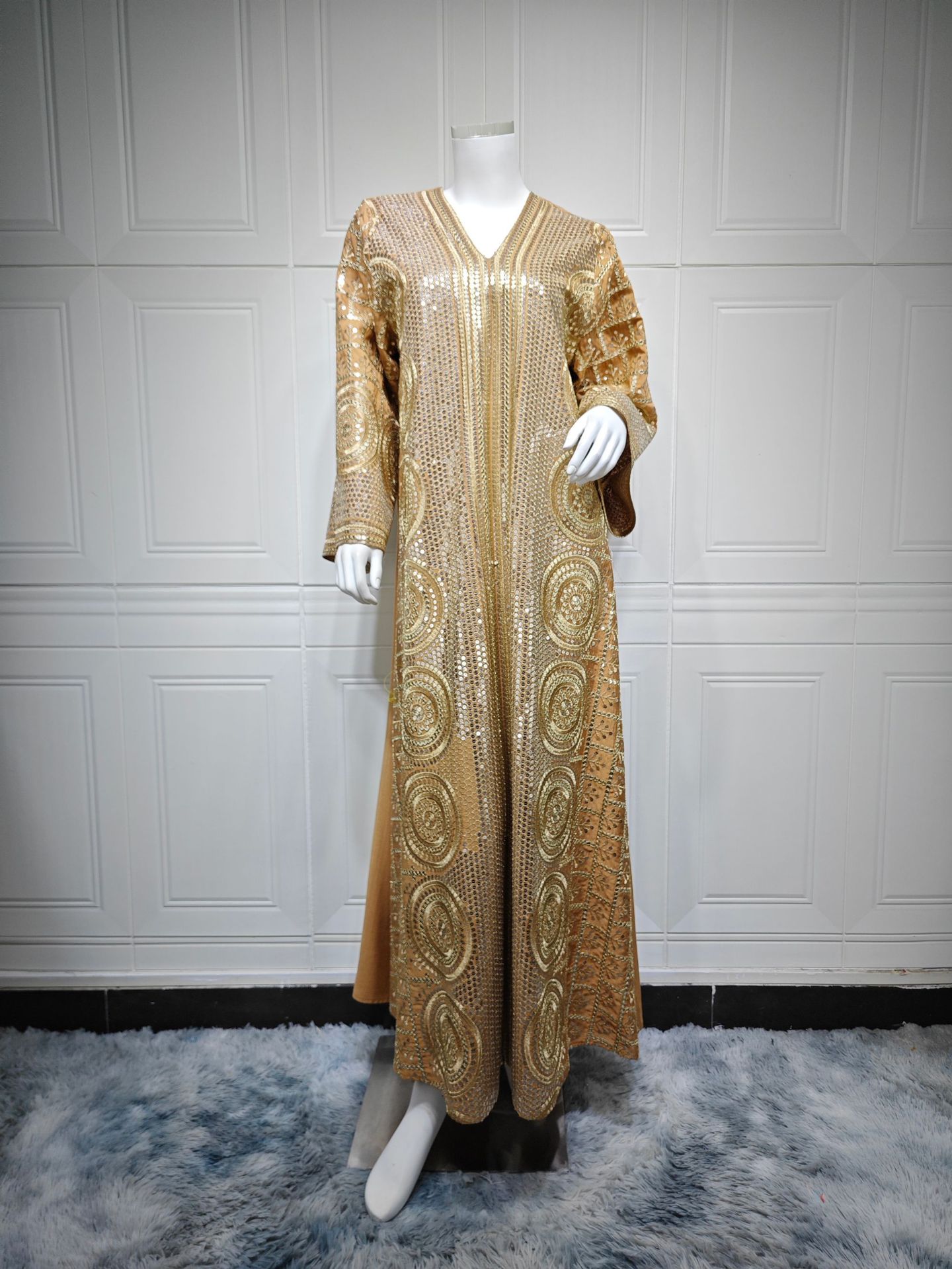 Robe longue de fête pour femme musulmane, Abaya, Kaftan, Jalabiya, Robe arabe, brodée de sequins, pour l'Aïd et le Ramadan, style Maroc Dubaï 2026