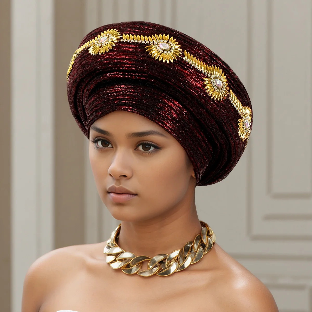 Nouveau Turban, Bonnet, Hijab, Foulard, Chapeau, Autogele Africain, Coiffe de Mariage Nigériane pour Femme