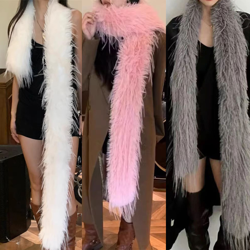 Nouveau blanc fausse fourrure écharpe pour femmes hiver chaud Long châle enveloppes coupe-vent moelleux cou couverture Bufanda longue décontracté Echarpe nouveau