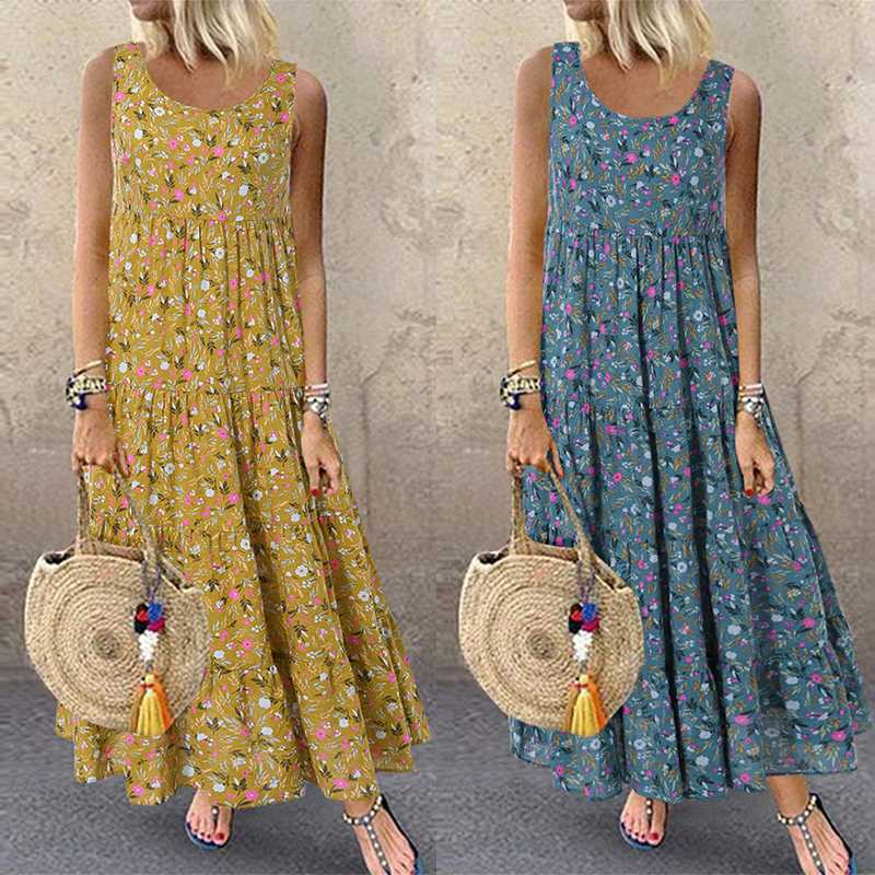 Robes pour femmes 2026, été, florales, sans manches, amples, longues, bohèmes, décontractées, fines, robes longues, vêtements pour femmes, vestidos