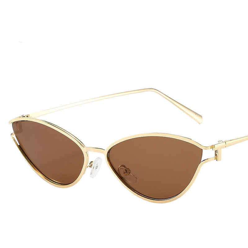 Lunettes de soleil œil de chat pour femmes, marque de luxe, monture métallique Unique, marron, tendance, UV400, nuances Vintage, 2042