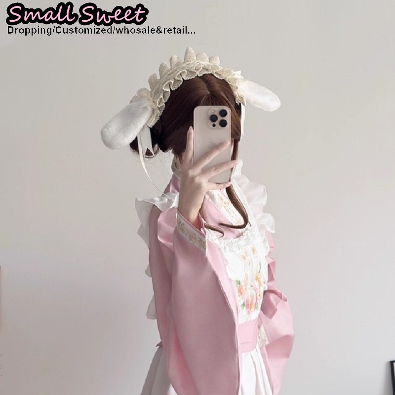 Serre-têtes pour femmes avec nœuds oreilles de lapin, style Harajuku Gothic Lolita, Y2K, Punk, avec nœuds en dentelle et volants