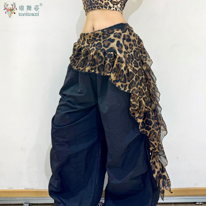 Vêtements de danse du ventre pour femmes, écharpe de hanche imprimée léopard, rideau de pet de danse Jazz, écharpe de taille pour pratique de danse orientale pour adultes