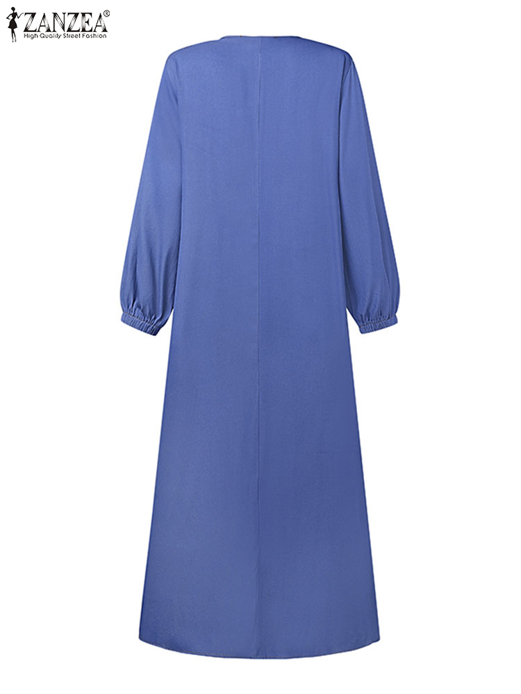 2024 ZANZEA femmes robes musulmanes Vintage Abaya Hijab robe Jilbab vêtements islamiques mode à manches longues Denim bleu Maxi robe d'été