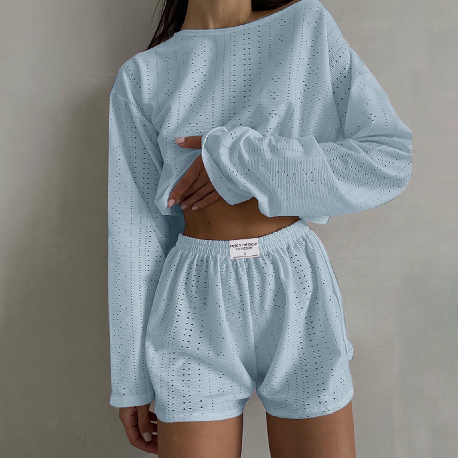 Ensemble short et short de bain à manches longues et col rond pour femmes, tenues décontractées, mode estivale, 2 pièces