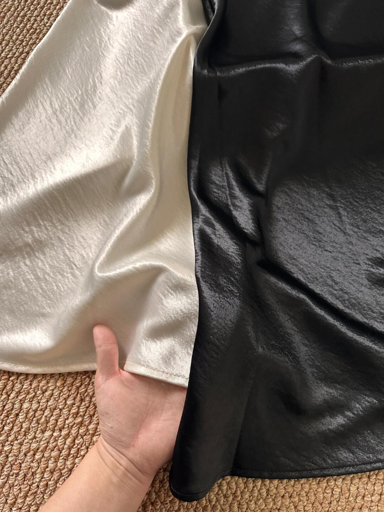 Jupe mi-longue en satin épais et brillant, élégante, silencieuse, de luxe, basique, taille haute, toutes saisons