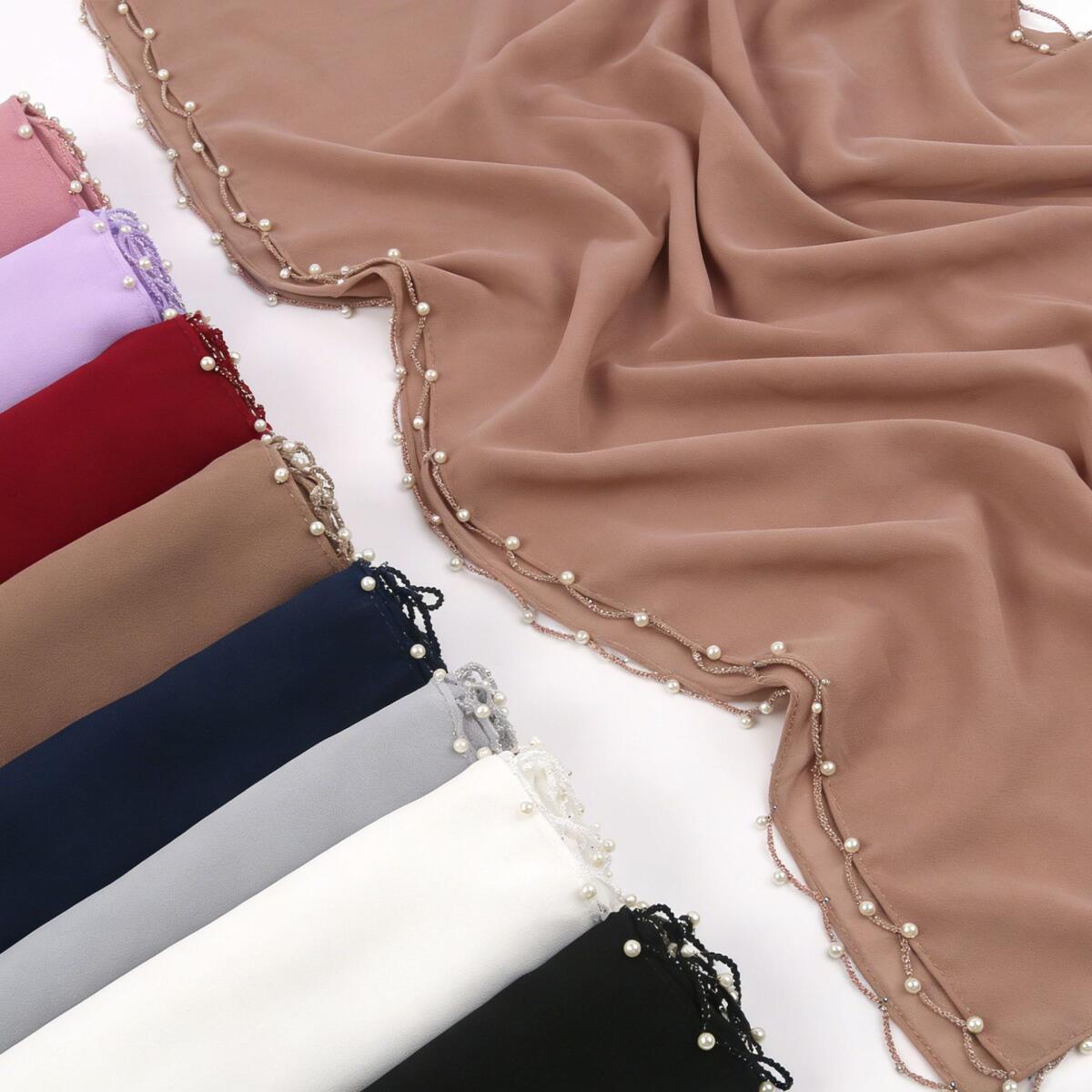 Hijab uni en mousseline de soie perlée, pashmina doux, foulard élégant et léger pour femmes musulmanes, idéal pour le quotidien.