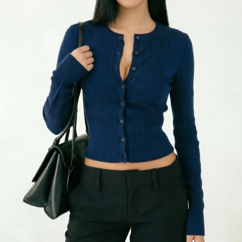 Cardigan en tricot décontracté pour femme, à manches longues, côtelé, patchwork, élégant, coupe ample et courte, tricot féminin