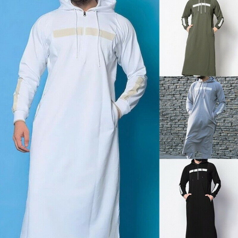 Abaya musulman pour hommes, caftan islamique, Costume arabe à capuche pleine longueur