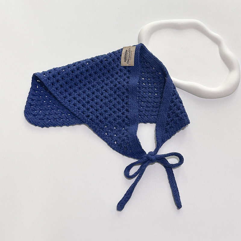 Nouvelle Écharpe Triangulaire Tricotée Creuse de Qualité Supérieure, Couleur Unie, Style Rétro Artistique, Bandeau Cheveux Tendance, Décoration de Taille pour Femme