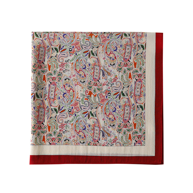 Écharpe carrée en soie de mûrier 100% pour femme, motif ethnique Paisley, double crêpe, polyvalente, foulard de cou, bandana