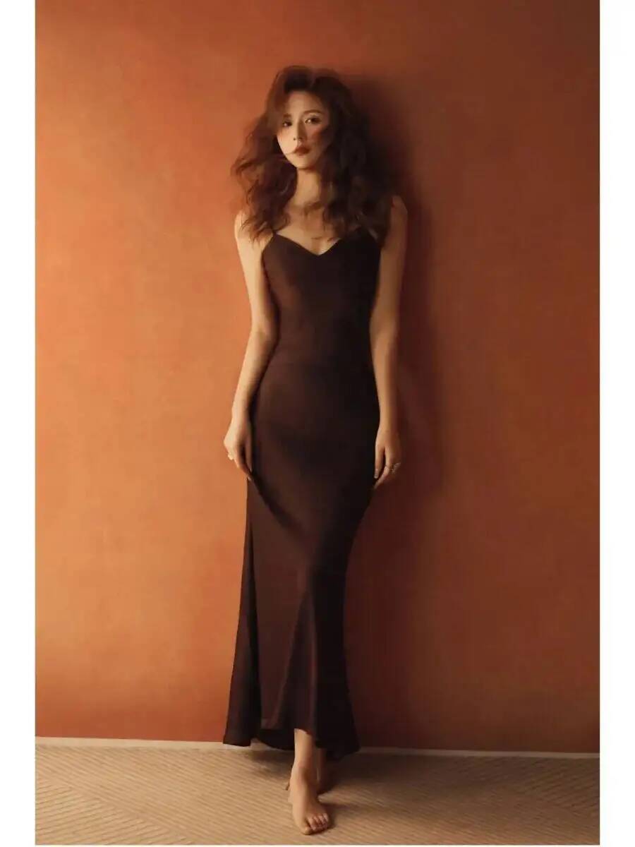 Nouvelle Robe Midi Élégante en Soie Satinée pour Femme Printemps 2026, Sexy, Dos Nu, Col en V, pour Soirée, Modèle K0SY