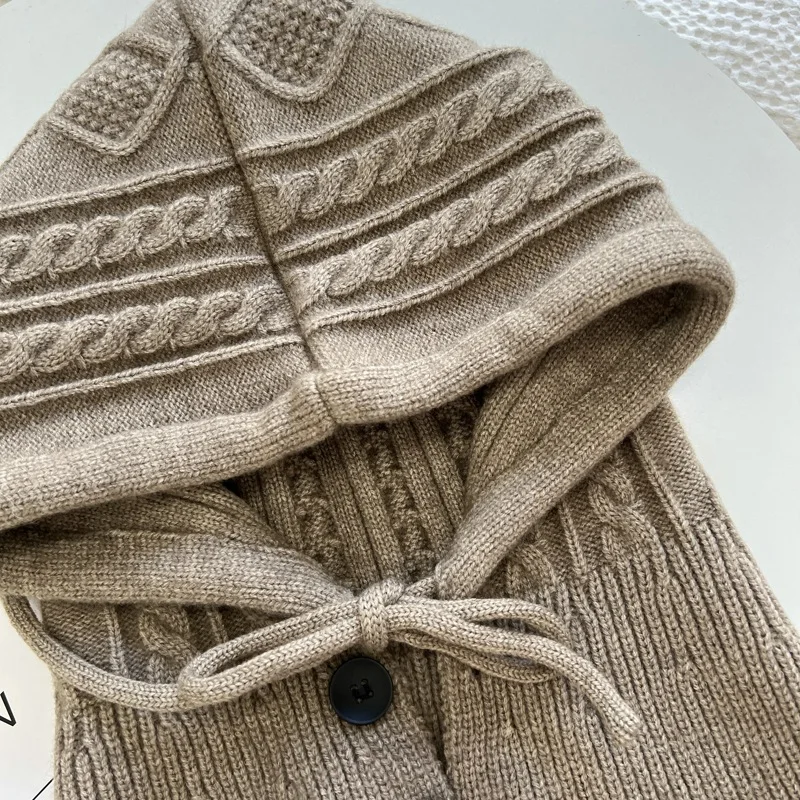 Chapeaux chauds d'hiver pour femmes, écharpe à capuche en mélange tricoté de couleur unie pour femmes, cagoule, casquette de crâne, bonnet, guêtres de cou, 1 pièce