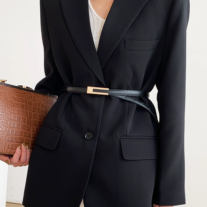 Ceinture fine en cuir véritable pour femme, peau de vache, métal doré, noir, blanc, jeans féminins, accessoires vestisens, environnement maigre, mode