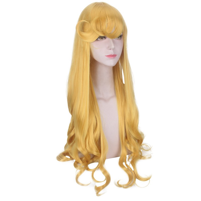 Perruque de cosplay longue et ondulée dorée de 80 cm pour femmes, accessoires de fête d'Halloween et de carnaval, cheveux synthétiques résistants à la chaleur