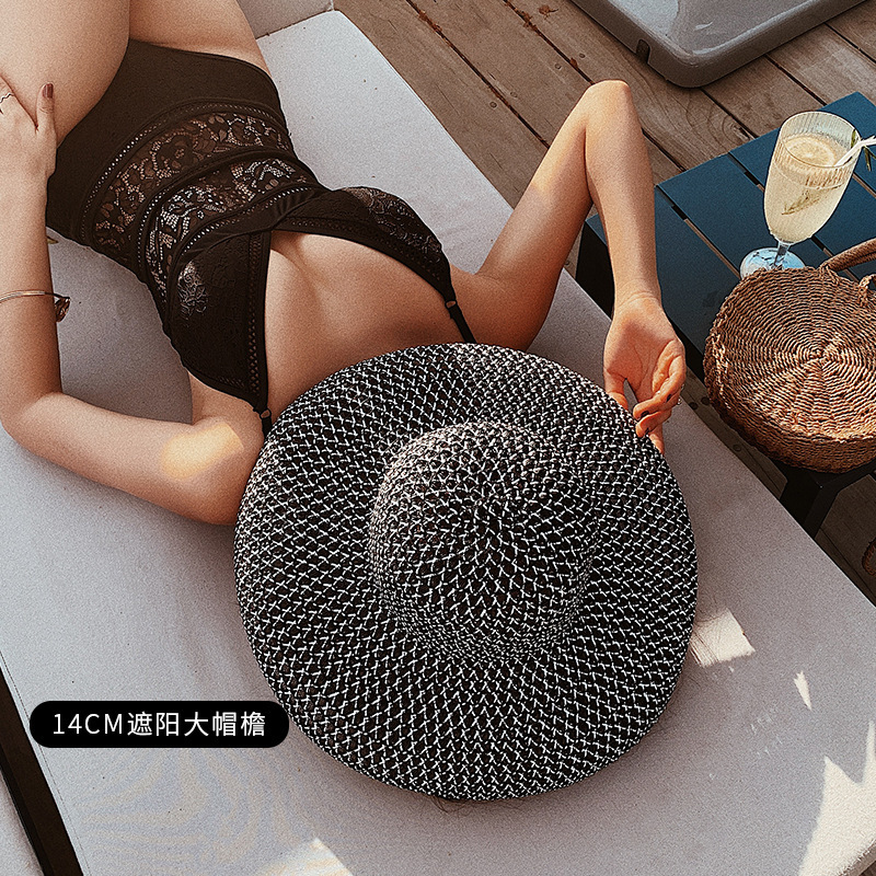 Chapeau de paille de pêcheur pour femme, style rétro Hepburn, à large bord, pour les vacances d'été à la plage, protection solaire