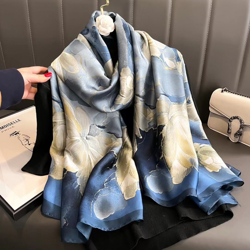 Écharpe longue en satin vintage pour femmes 180×90cm, châle surdimensionné, protection solaire, étole légère, idéale pour le bureau, les voyages, les tenues de soirée.