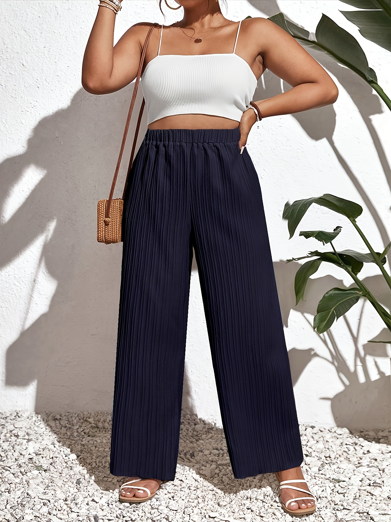Pantalons pour femmes grandes tailles, nouveau style européen et américain, couleur unie, décontracté, texture ample, pantalon large à taille haute