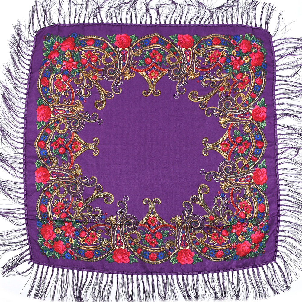 Foulard carré russe pour femmes, châles traditionnels ukrainiens, Bandana de luxe à franges imprimé Floral, bandeau de Style ethnique espagnol