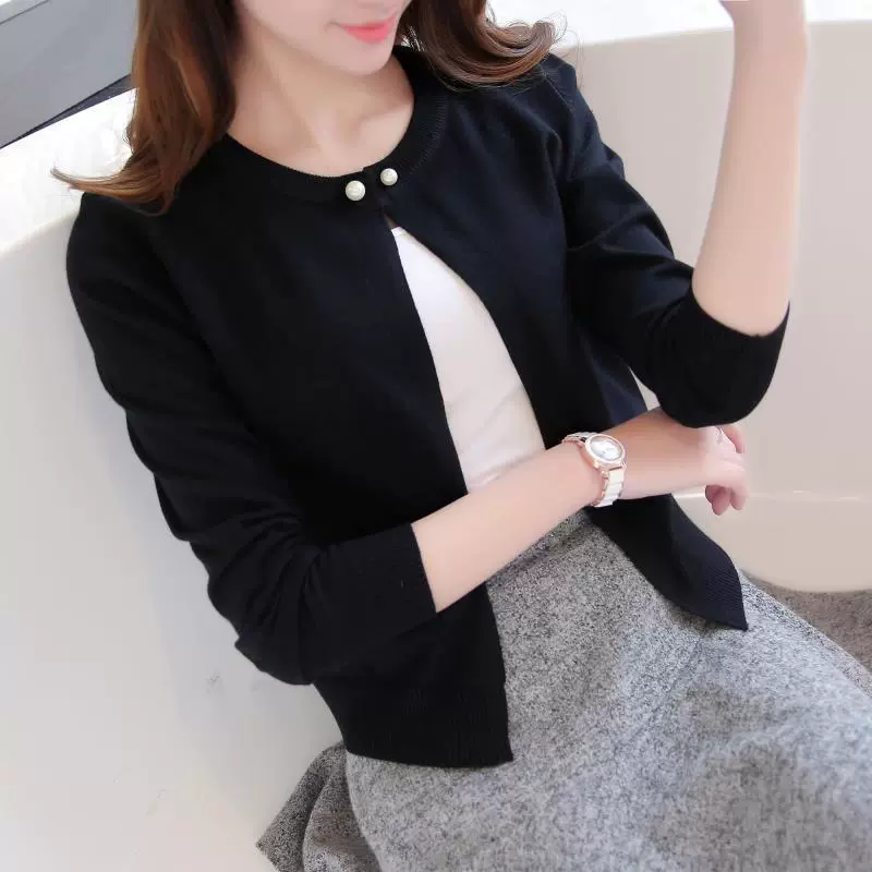 Mode coréenne pull femmes court Cardigan manteau dames femme tricot pull à manches longues Crochet décontracté Cardigans femme BasicTops