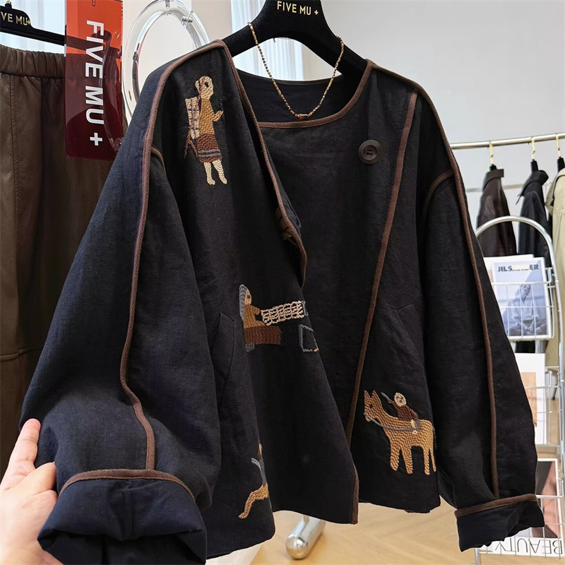 Nouveaux vêtements d'extérieur vestes pour femmes nouveau brodé col rond manteau court femmes automne belle veste décontractée ample veste manteau