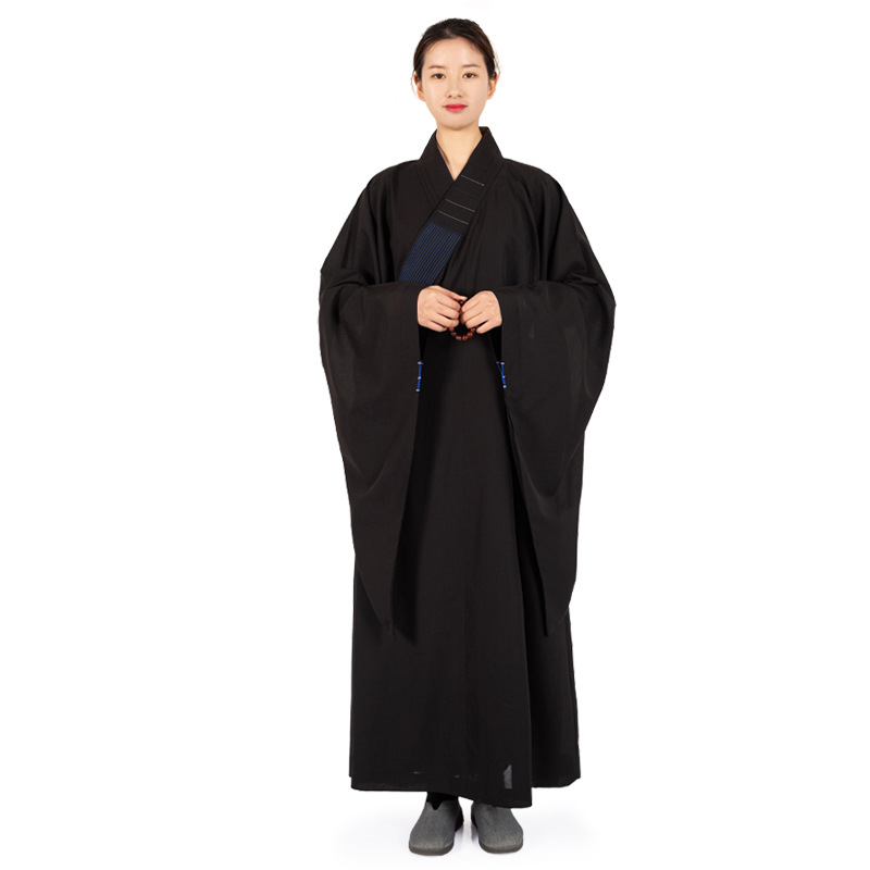 Robe traditionnelle chinoise de moines en lin pour adultes, longue robe pour le bouddhisme, vêtements de méditation Haiqing, vêtements de moine bouddhiste