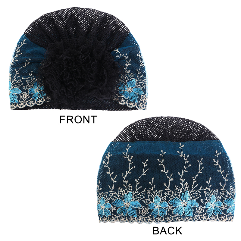 Nouveau turban en dentelle noire respirante pour femmes, chapeau en dentelle florale, foulard musulman, couvre-chef islamique