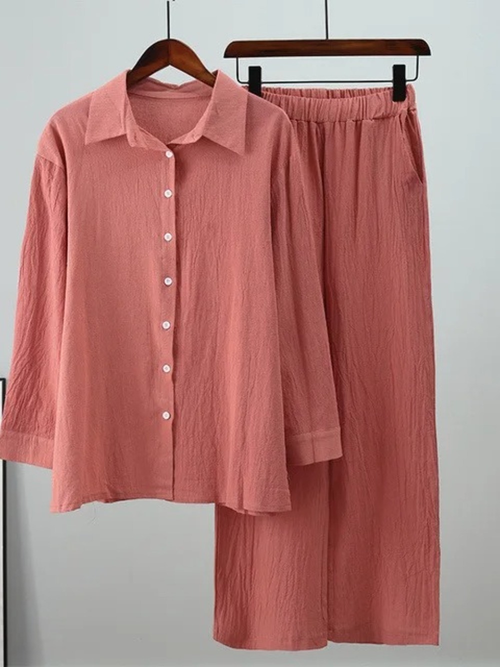 Ensemble deux pièces pour femmes musulmanes, pantalon à jambes larges, en coton et lin, chemise à boutons, costume Ramadan Eid dubaï, tenues arabes