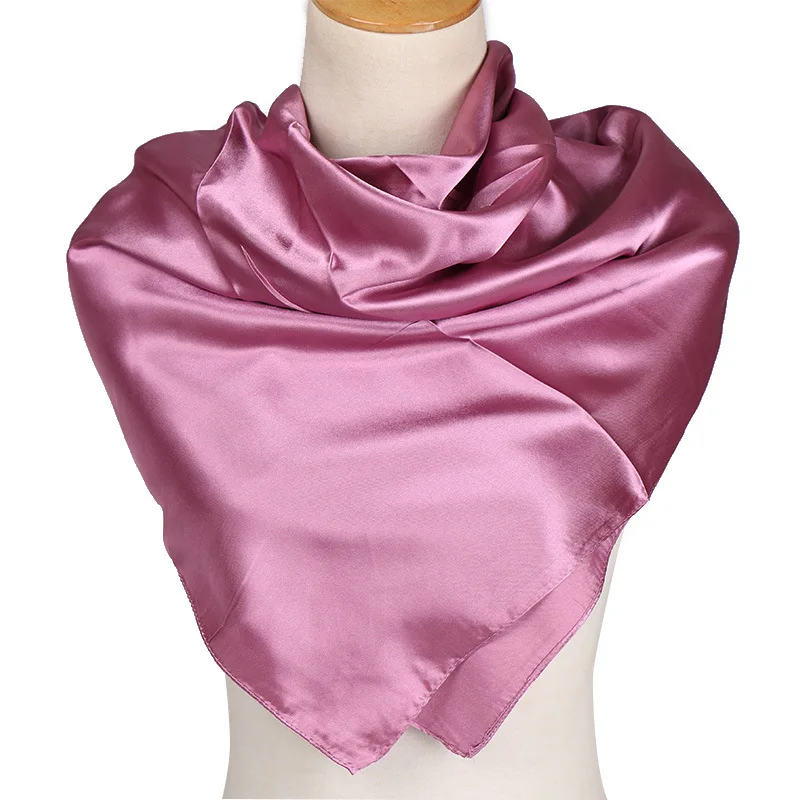 Foulard carré en Satin de soie pour femmes, 90x90cm, mode, couleur unie, Hijab, châle, accessoires pour cheveux