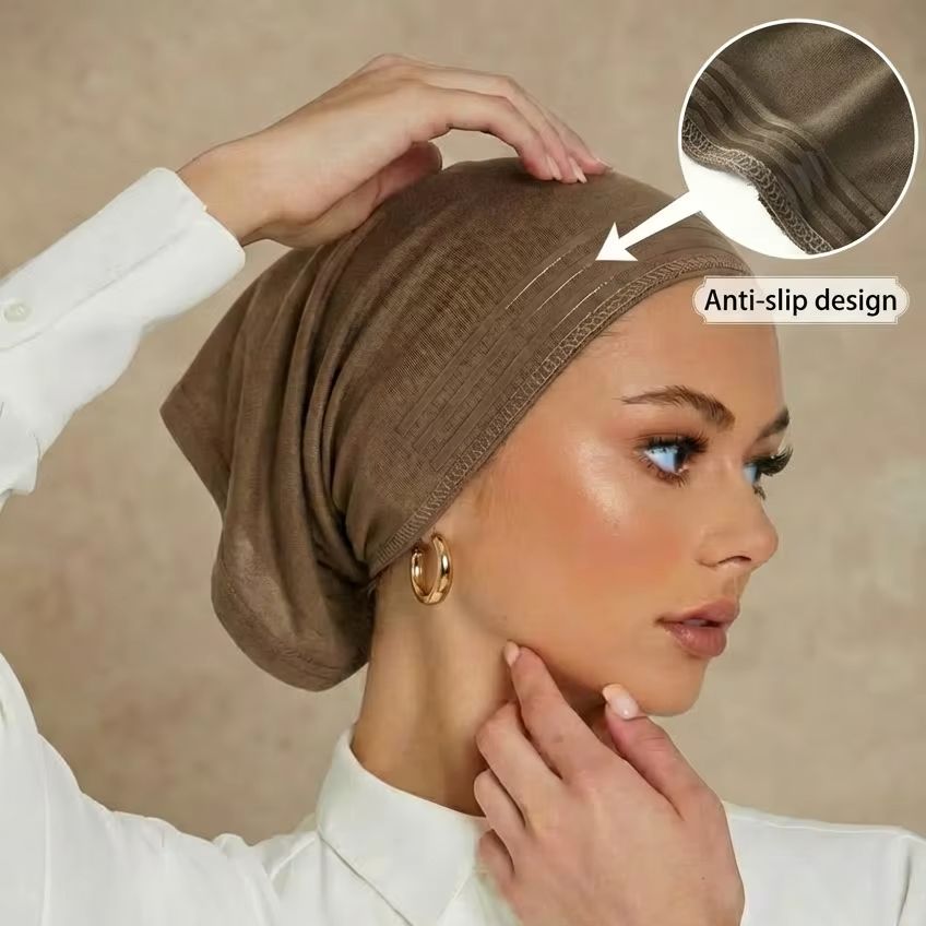Bonnet de hijab en coton modal antidérapant pour femmes, turban tube uni, élastique à nouer à l'arrière, bonnet de cheveux musulman, bandana hijab en jersey