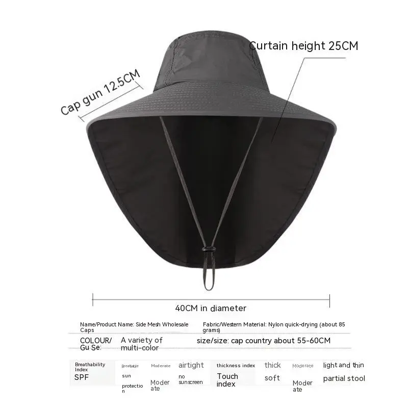 Chapeau de soleil à large bord avec protection du cou pour hommes et femmes, réglable, protection UPF 50+, chapeau de safari, randonnée, pêche